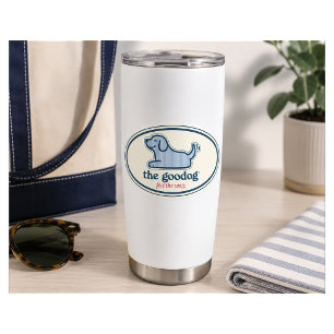 Adesivo Oval do Cachorro Preppy com Listra Azul Seersucker