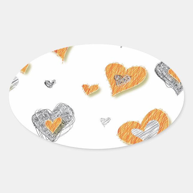 Adesivo Oval Dons de padrão cardíaco laranja da cinza de tendên (Frente)