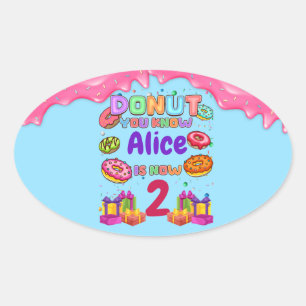 Adesivo Oval Donut Personalizado Colorido com Confeitos Festa d