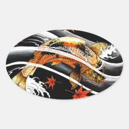 Adesivo Oval Dourada Lucky Koi Fish tatuagem oriental legal do 