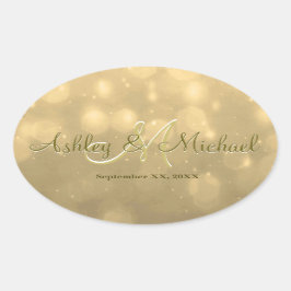 Adesivo Oval Dourado Bokeh | Vinheta Monograma de Casamento