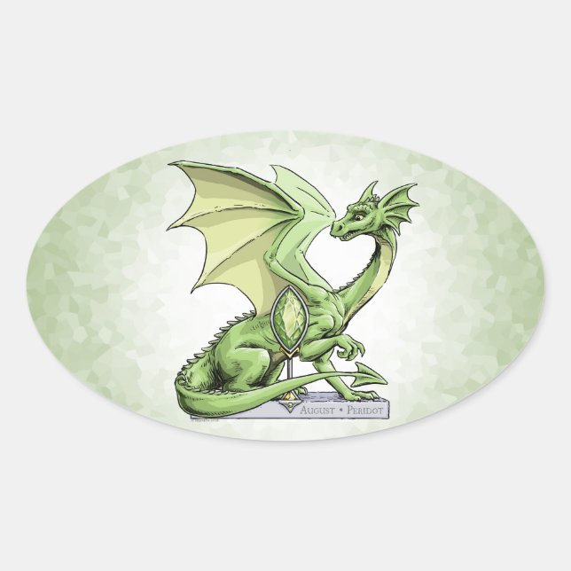 Adesivo Oval Dragão de Birthstone de agosto: Peridot (Frente)