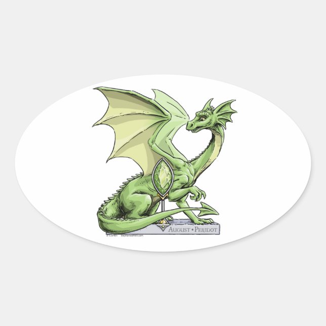 Adesivo Oval Dragão de Birthstone de agosto: Peridot (Frente)