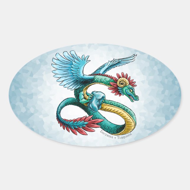 Adesivo Oval Dragão de Birthstone de dezembro: Turquesa (Frente)
