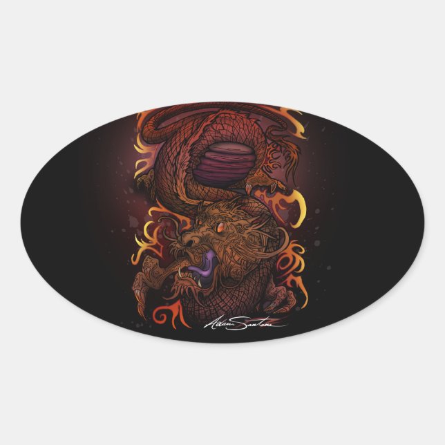 Adesivo Oval Dragão (Design de assinatura) (Frente)