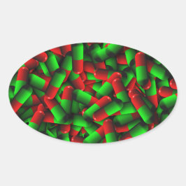 Adesivo Oval drogas de pílulas verdes vermelhas