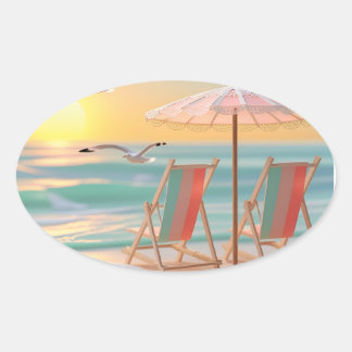 Adesivo Oval "Duas Cadeiras Perto do Mar"