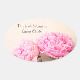 Adesivo Oval Duas peônias cor-de-rosa