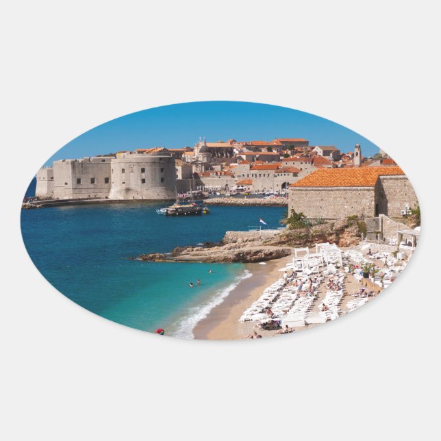 Adesivo Oval Dubrovnik Old Town e Banje Beach (Frente)