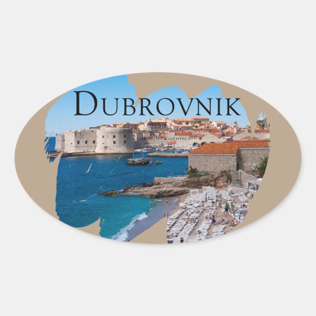 Adesivo Oval Dubrovnik: Vista de Praia e Cidade Velha (Frente)