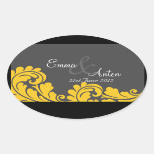 Adesivo Oval economias do damasco do cinza & do amarelo de