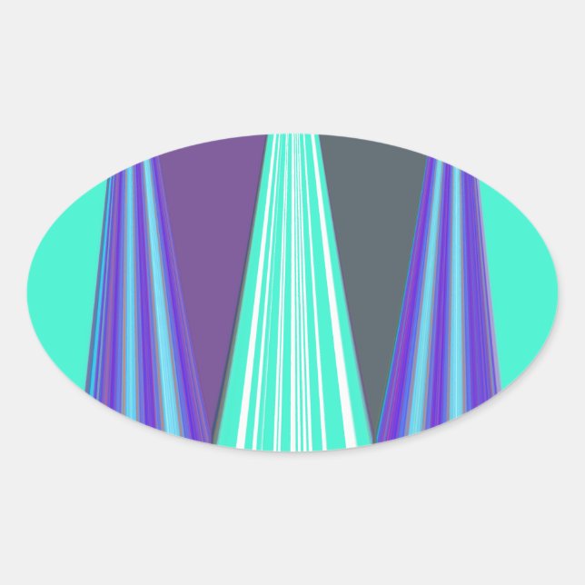 Adesivo Oval Edgy Blue Purple Cyan Chevron Art Impressão (Frente)