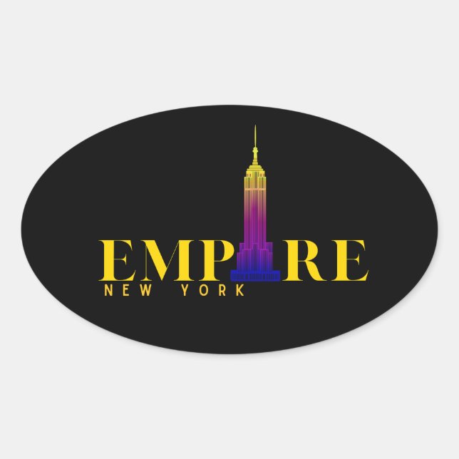 Adesivo Oval Edifício Empire State-Nova York-Dourado Vibrante (Frente)
