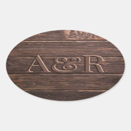 Adesivo Oval Efeito de madeira escura Monograma do Sticker,