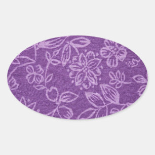 Adesivo Oval Efeito floral roxo de pano
