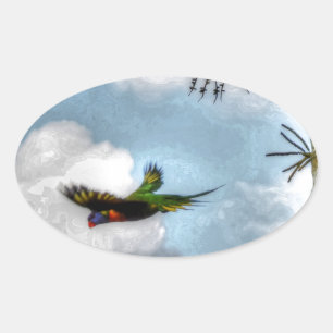 ADESIVO OVAL EFEITOS DA ARTE DO ARCO-ÍRIS LORIKEET AUSTRÁLIA