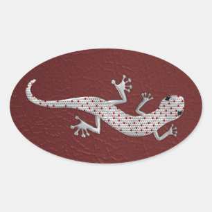 Adesivo Oval Efeitos legal do lagarto vermelho-branco