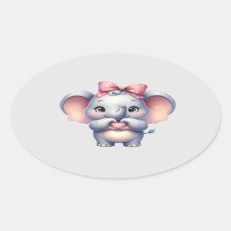 Adesivo Oval Elefante Bonito Dando Coração -