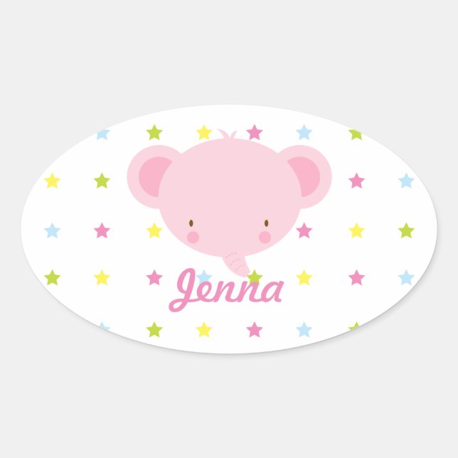 Adesivo Oval Elefante De Bebê Rosa (Frente)