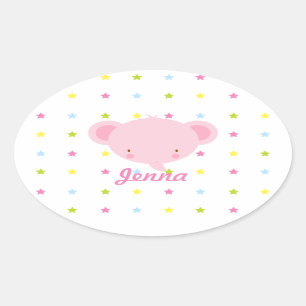 Adesivo Oval Elefante De Bebê Rosa