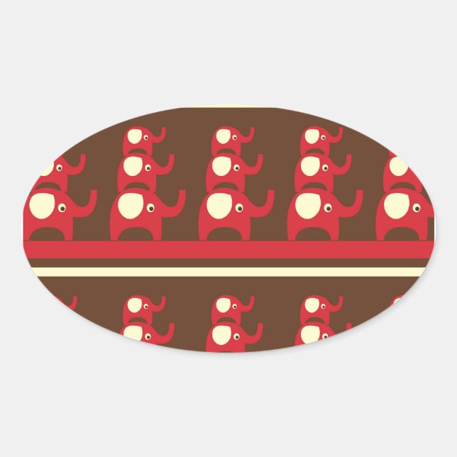 Adesivo Oval Elefantes Vermelhos Engraçados Engraçados em Cima  (Frente)