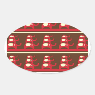 Adesivo Oval Elefantes Vermelhos Engraçados Engraçados em Cima 