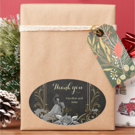 Adesivo Oval Elegância em prata e preto.