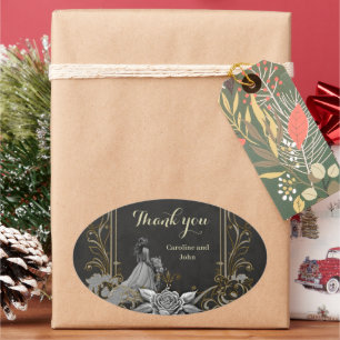 Adesivo Oval Elegância em prata e preto.