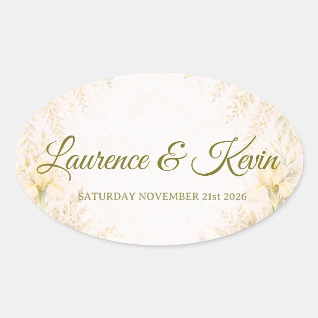 Adesivo Oval Elegant Botanical Wedding (Frente)