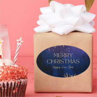 Adesivo Oval Elegant Merry Christmas & Happy New Year Sticker