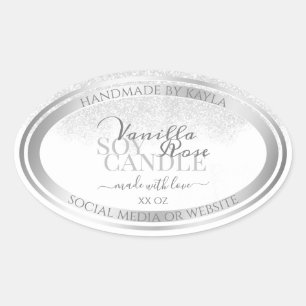 Adesivo Oval Elegant White and Silver Product Packaging Labels