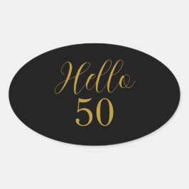 Adesivo Oval Elegante 50º aniversário negro Dourado