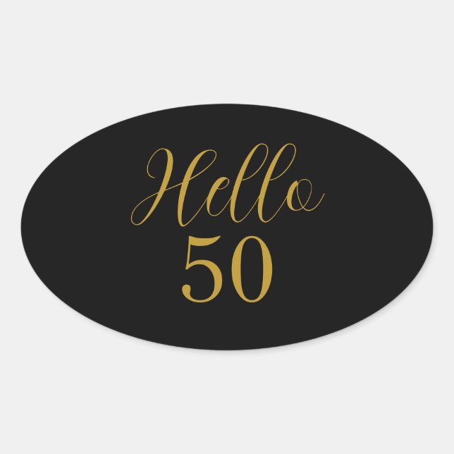 Adesivo Oval Elegante 50º aniversário negro Dourado (Frente)