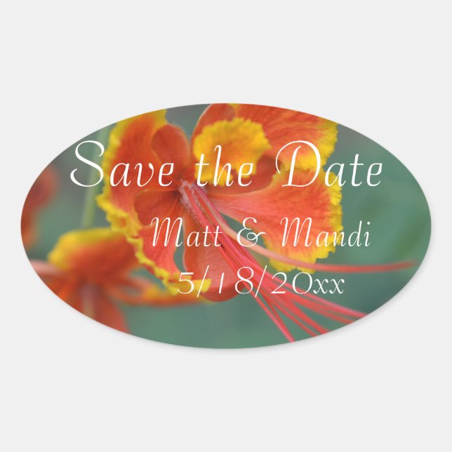 Adesivo Oval Elegante de Flores para Save the Date (Frente)