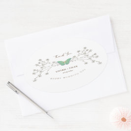 Adesivo Oval Elegante Flor E Borboleta Obrigado