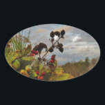 Adesivo Oval Elegante Holly Christmas,<br><div class="desc">Elegante Holly Christmas,  azul sky Foto de Sandy Closs xmas Christmas holly,  berry,  "holly berry" "elegante natal" "flores de natal" "floral azul verde azul"</div>