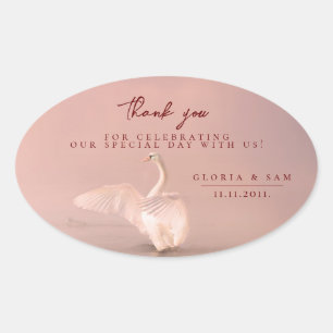 Adesivo Oval Elegante Pink Swan Obrigado Casamento