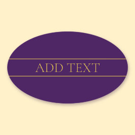 Adesivo Oval Elegante Texto Personalizável | Dourado e Roxo Esc