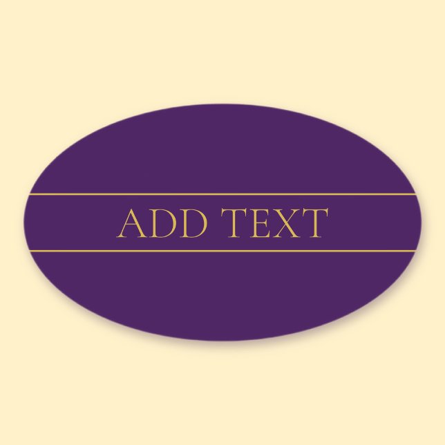 Adesivo Oval Elegante Texto Personalizável | Dourado e Roxo Esc (Criador carregado)