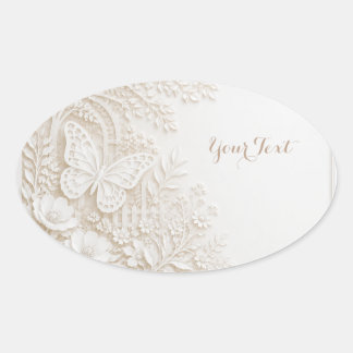 Adesivo Oval Eleganter Papercut Schmetterling mit Blumenrahmen