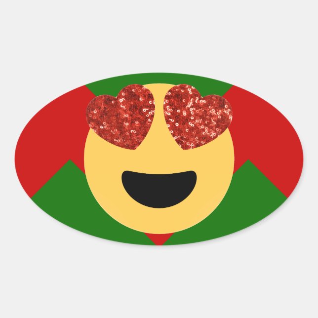 Adesivo Oval emoji do coração de natal (Frente)