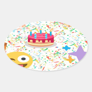 Adesivo Oval emoji do feliz aniversario