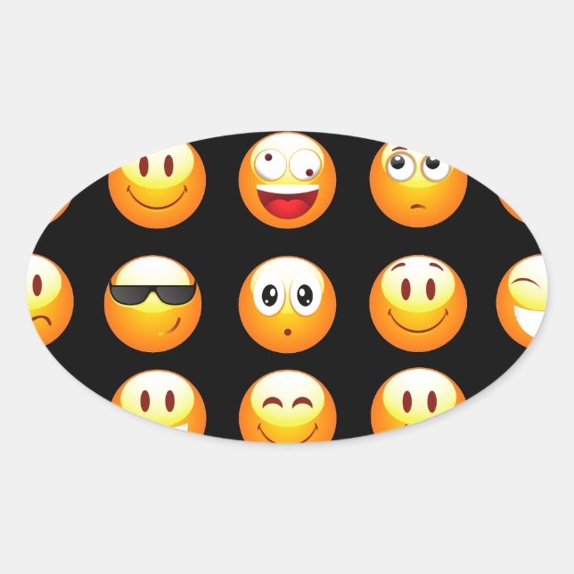 Adesivo Oval emojis preto (Frente)