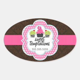 Adesivo Oval Empresa de Cupcake do Damask