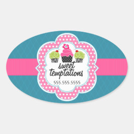 Adesivo Oval Empresa de panificação de Cupcakes de chá rosa
