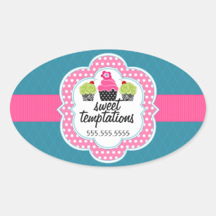 Adesivo Oval Empresa de panificação de Cupcakes de chá rosa