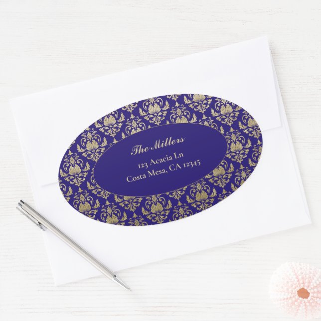 Adesivo Oval Endereço de devolução do Dourado Padrão Violet Pur (Envelope)