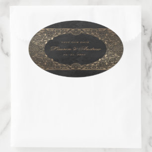 Adesivo Oval enfeite dourado vintage guarde a data Sticker