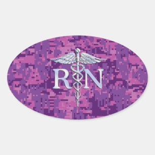 Adesivo Oval Enfermeira Registrada RN Silver Caduceus em Pink C
