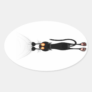 Adesivo Oval Engraçado Esperar Gato